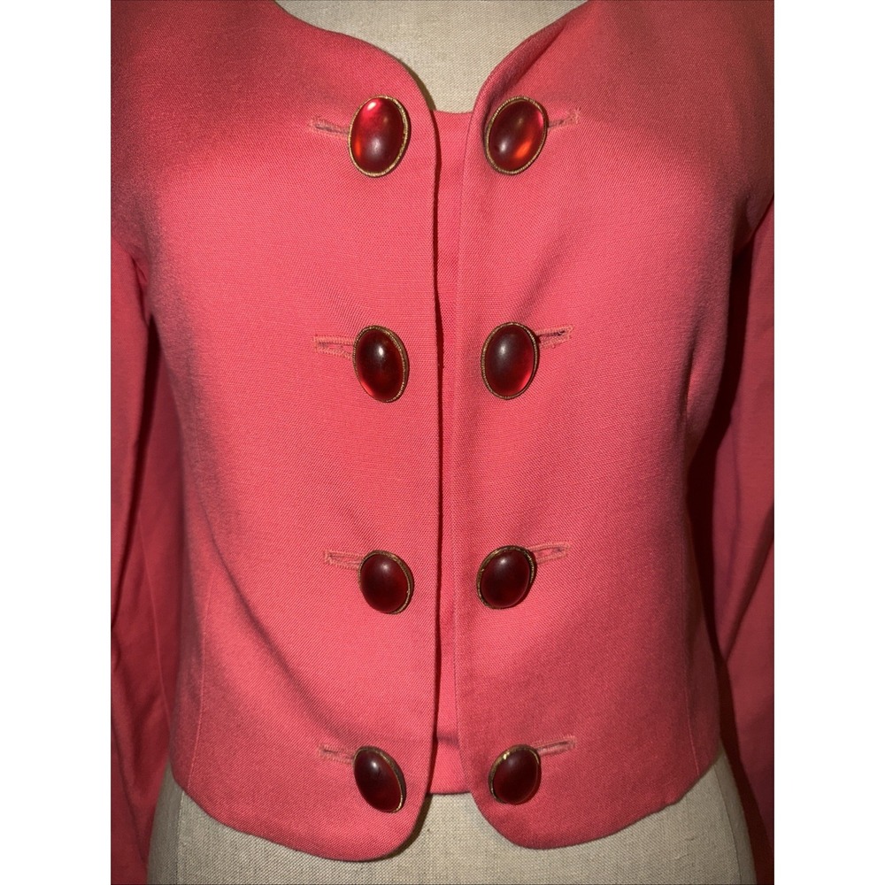 VTG‎ Christian Dior USA Sz 2 Power Blazer Jewel Oval Cabochon Buttons Crop 80's - Picture 2 of 12